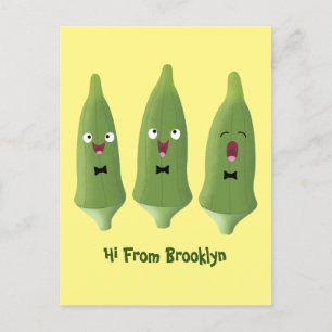 Cute singing okra Plant cartoon Briefkaart
