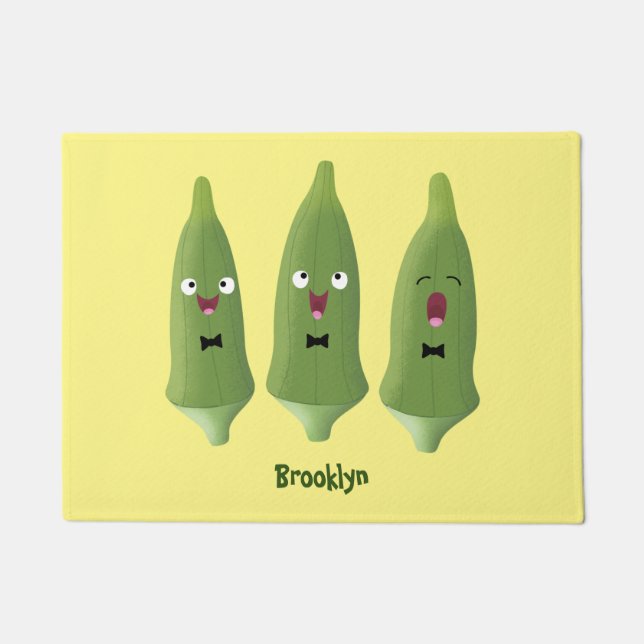 Cute singing okra Plant cartoon Deurmat (Voorkant)