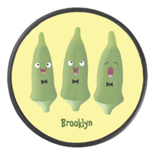 Cute singing okra Plant cartoon Hockey Puck