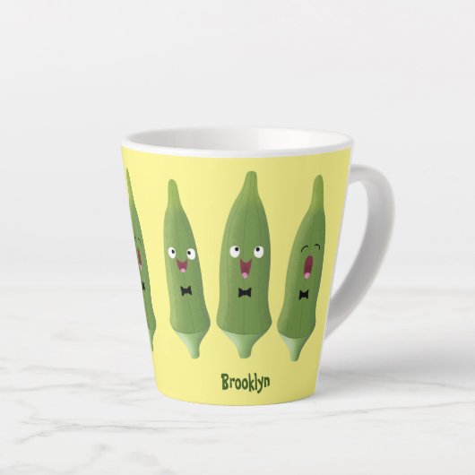 Cute singing okra Plant cartoon Latte Mok (Rechterhoek)