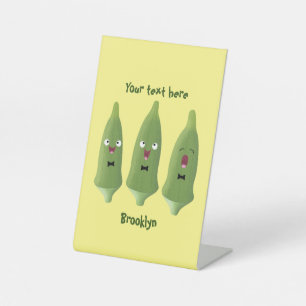 Cute singing okra Plant cartoon Reclamebord Met Voetstuk