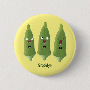Cute singing okra Plant cartoon Ronde Button 5,7 Cm
