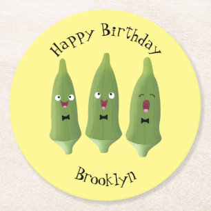 Cute singing okra Plant cartoon Ronde Kartonnen Onderzetter