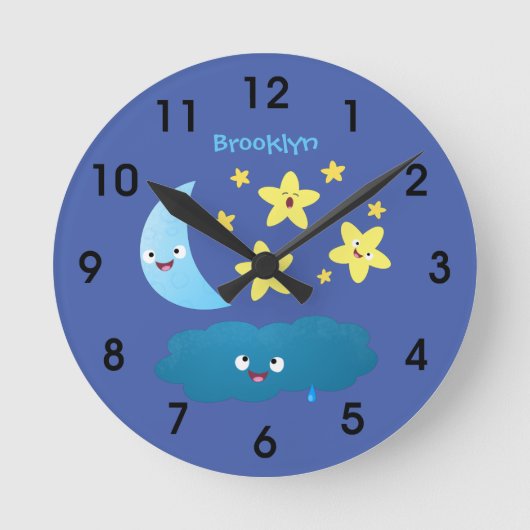 Cute singing stars, moon and cloud cartoon round c ronde klok (Voorkant)