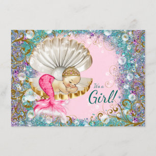 Cute Sirène Bébé Douche Invitations