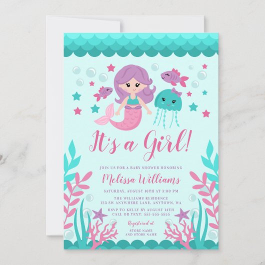 Cute Sirène Bébé Douche Invitations (Devant)