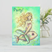 Cute Sirène et poisson Invitations de fête d'anniv (Debout devant)