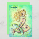 Cute Sirène et poisson Invitations de fête d'anniv (Devant / Derrière)