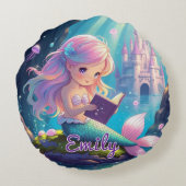 Cute Sirène Lecture Coussin rond (Dos)