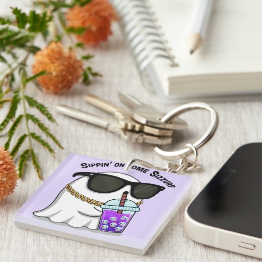 Cute Sizzurp Ghost Keychain – Funny Kawaii Ghost C (Voorkant Rechts)