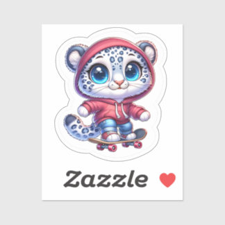 Cute Skate Sneeuwluipaard Stickers Kawaii Sport