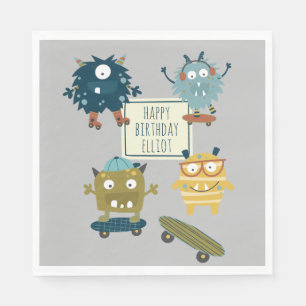 Cute Skateboard Monsters Personalized Birthday Servet