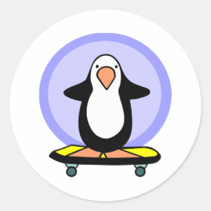 Cute Skateboarder Penguin Skateboarding Fun Ronde Sticker