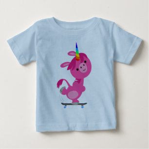 Cute Skateboarding Cartoon Eenhoorn Baby T-Shirt