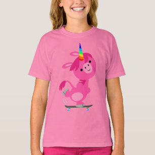 Cute Skateboarding Cartoon Unicorn Kinder T-Shirt