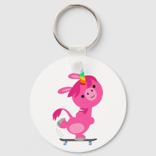 Cute Skateboarding Cartoon Unicorn Sleutelhanger
