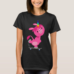 Cute Skateboarding Cartoon Unicorn Women T-Shirt