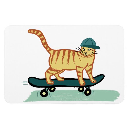 Cute Skateboarding Kitty Cat Magneet (Horizontaal)