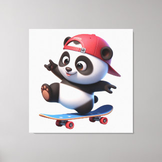 Cute Skateboarding Panda Illustratie Canvas Afdruk