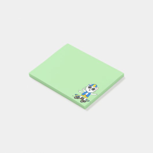 Cute Skater Cat op Lime Green Post-it® Notes (Schuin)