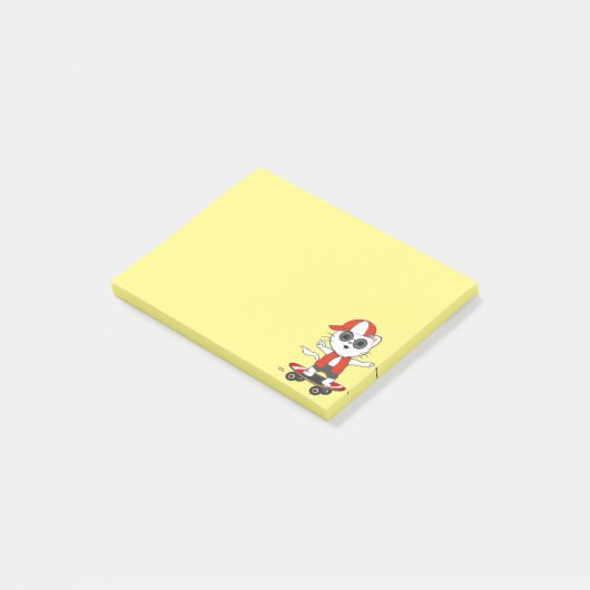 Cute Skater Cat op Yellow Post-it® Notes (Schuin)