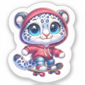 Cute Skating Snow Leopard Stickers Kawaii Sport (Recto)