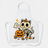 Cute Skeleton Cat All-Over Print Apron, Medium Schort (Voorkant)