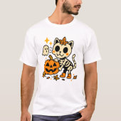 Cute Skeleton Cat with Pumpkin T-Shirt (Voorkant)