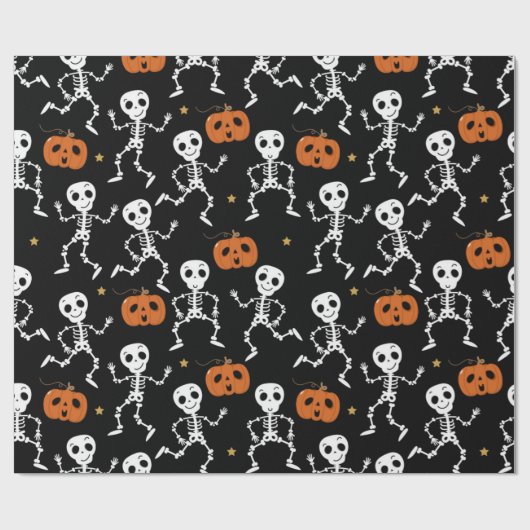 Cute Skeleton en pomkin Pattern Cadeaupapier (Vlak)