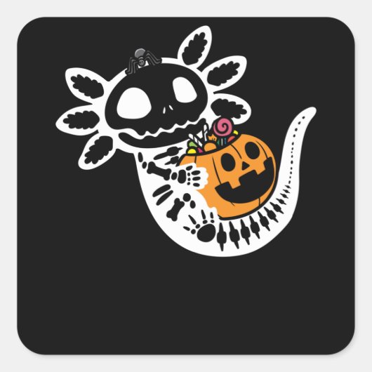 Cute Skeleton Halloween Axolotl Vierkante Sticker (Voorkant)