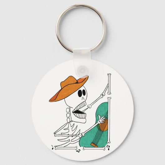 Cute Skeleton Singing Cowboy Plays Guitar Sleutelhanger (Voorkant)