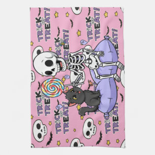 Cute Skeletons Roze Voor Halloween Theedoek