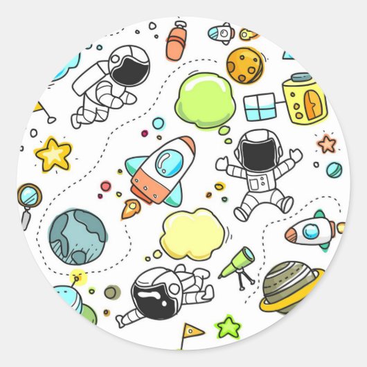 Cute Sketch Space Astronomy Astronaut Pattern Ronde Sticker (Voorkant)