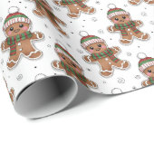 Cute Sketchy Gingerbread Man in Winter Hat Pattern Cadeaupapier (Rol Hoek)
