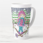 Cute Ski Girl Illustration Latte Mok (Rechterhoek)