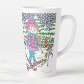 Cute Ski Girl Illustration Latte Mok (Rechts)