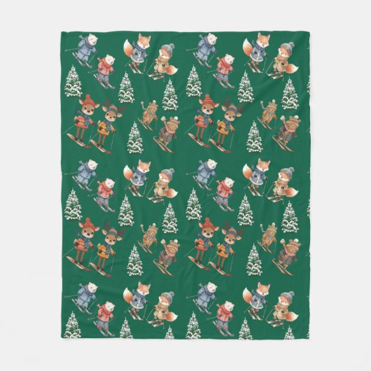 Cute Skiing Animals Fleece Blanket Deken (Voorkant)