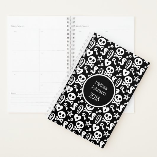 Cute Skull Black & White Pattern Persoonlijke naam Planner (Display)