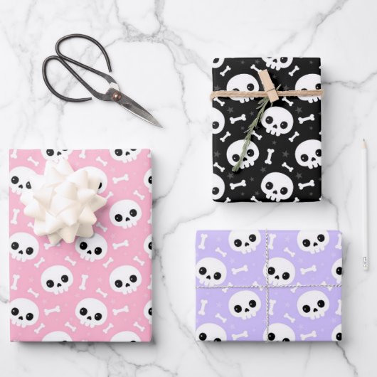Cute Skull & Bones Halloween Patterns Inpakpapier Vel (Voorkant)