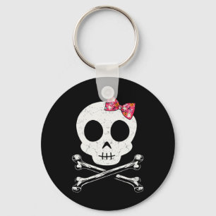 Cute Skull en Crossbones Roze Stropdas Halloween S Sleutelhanger