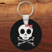 Cute Skull en Crossbones Roze Stropdas Halloween S Sleutelhanger (Voorkant)