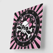 Cute Skull en Crossbones Vierkante Klok (Hoek)