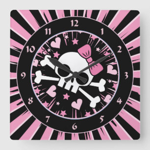 Cute Skull en Crossbones Vierkante Klok