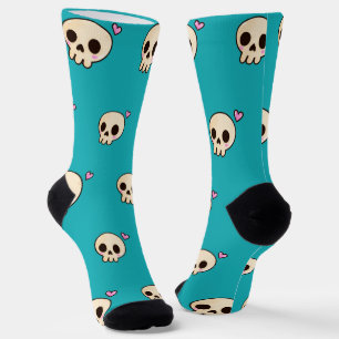 Cute Skull & Heart Soks Teal Gothcore Vibes Sokken