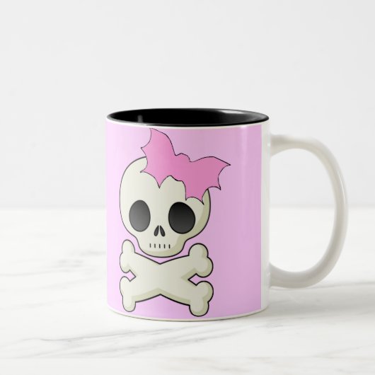 Cute Skull in Crossbones met Bat Bow Tweekleurige Koffiemok (Rechts)