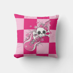 Cute Skull met roze gitaar Kussen