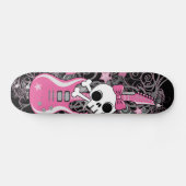 Cute Skull met roze gitaar Skateboard (Horizontaal)