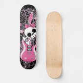 Cute Skull met roze gitaar Skateboard (Voorkant)