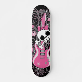 Cute Skull met roze gitaar Skateboard