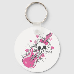 Cute Skull met roze gitaar Sleutelhanger